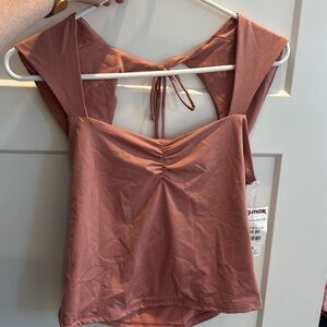 Pink Rose Silky Knit Top in Dusty Pink with tie back sz L never worn, spandex